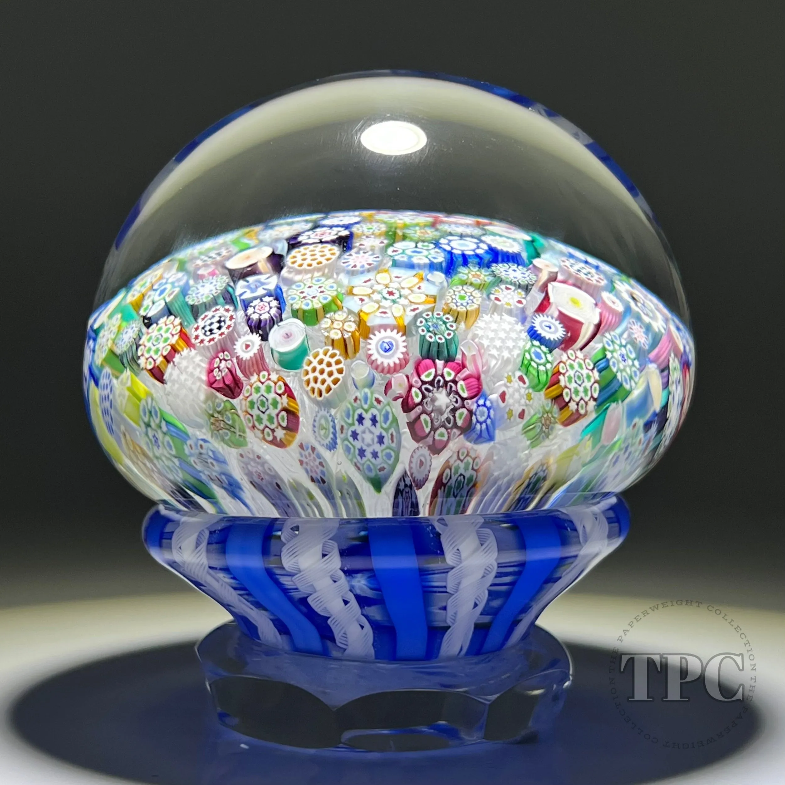 John Deacons 2018 Glass Art Paperweight Complex Closepack Millefiori Piedouche With Roses and Silhouettes