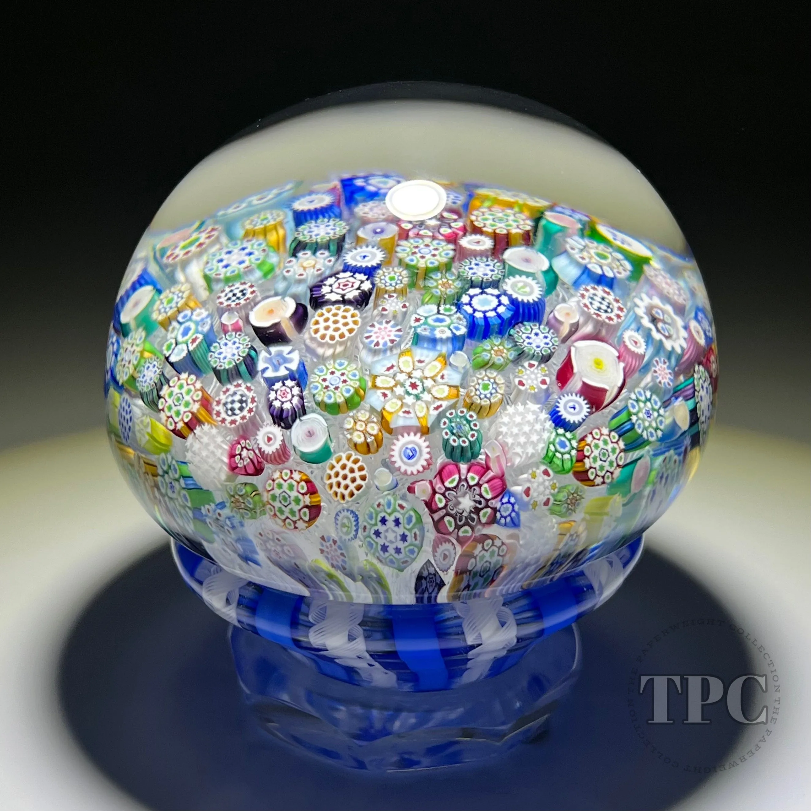 John Deacons 2018 Glass Art Paperweight Complex Closepack Millefiori Piedouche With Roses and Silhouettes