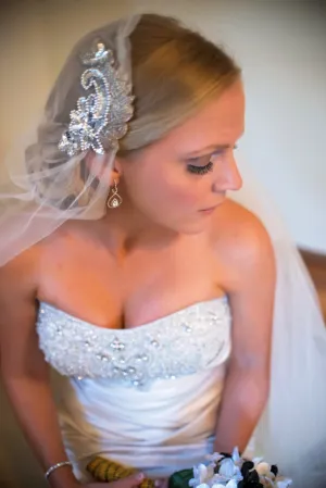 Juliet Cap Beaded Wedding Veil | Cathedral Length with Blusher