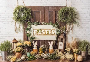 Kate Easter Bunny Flowers Rustic Door Backdrop Designed by Emetselch