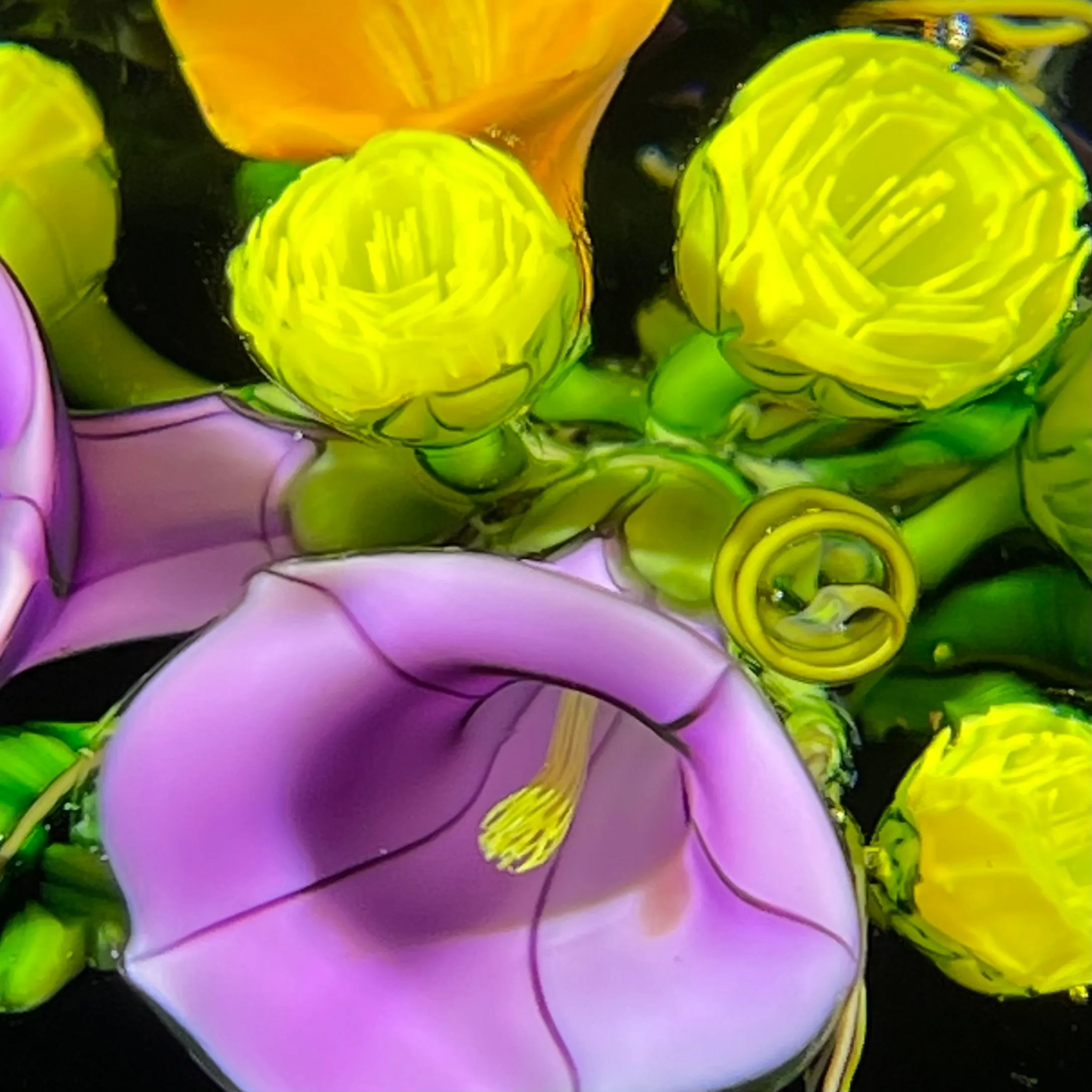 Ken Rosenfeld 2019 Flamework Morning Glory Bouquet on Black Ground
