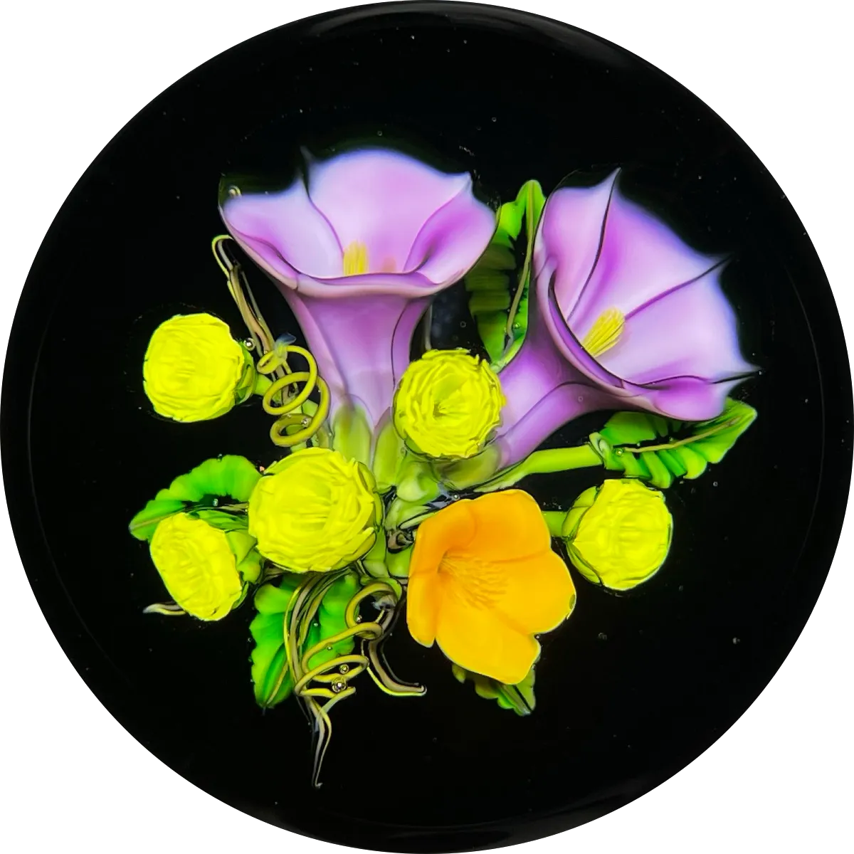 Ken Rosenfeld 2019 Flamework Morning Glory Bouquet on Black Ground