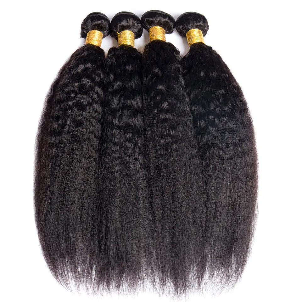 Kinky Straight Hair 4 Bundles with 4x4 Lace Closure 100% Real Human Hair Extensions