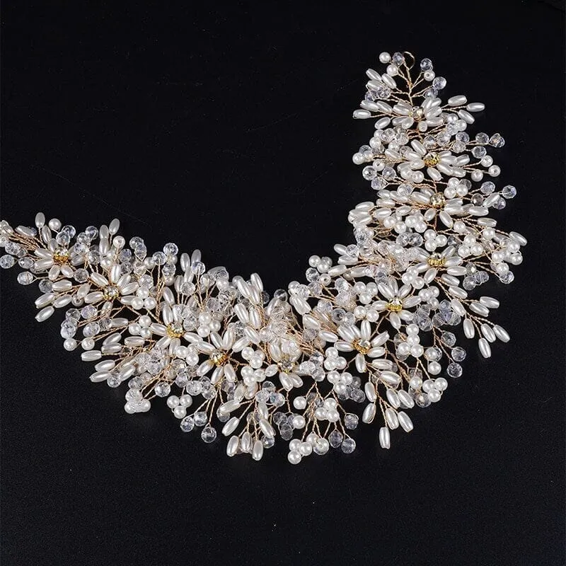 Large Pearl Flower Bridal Headband, Wedding Pearl Head Wreath, Bridal Floral Hair Vine or Dangle Earrings for Bride