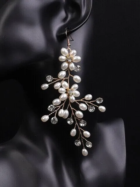 Large Pearl Flower Bridal Headband, Wedding Pearl Head Wreath, Bridal Floral Hair Vine or Dangle Earrings for Bride