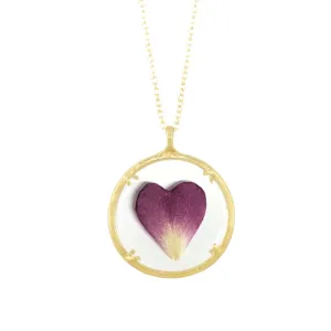 Large Pink Rose Heart Gold Necklace