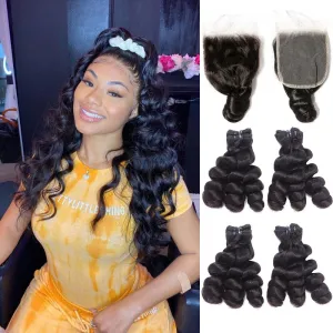 Loose Wave 4 Bundles With 6x6 Closure 100% Unprocessed Virgin Human Hair
