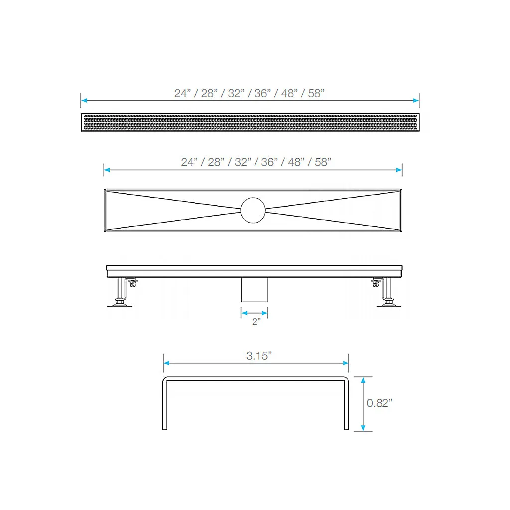 Lotus Delmar Standard Length Plain Edge Linear Shower Drain - Floor Mount - 24" Stainless Steel/Black
