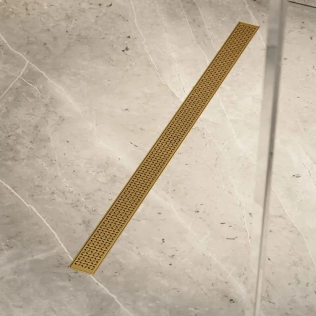 Lotus Delmar Standard Length Plain Edge Linear Shower Drain - Floor Mount - 28" Stainless Steel/Gold