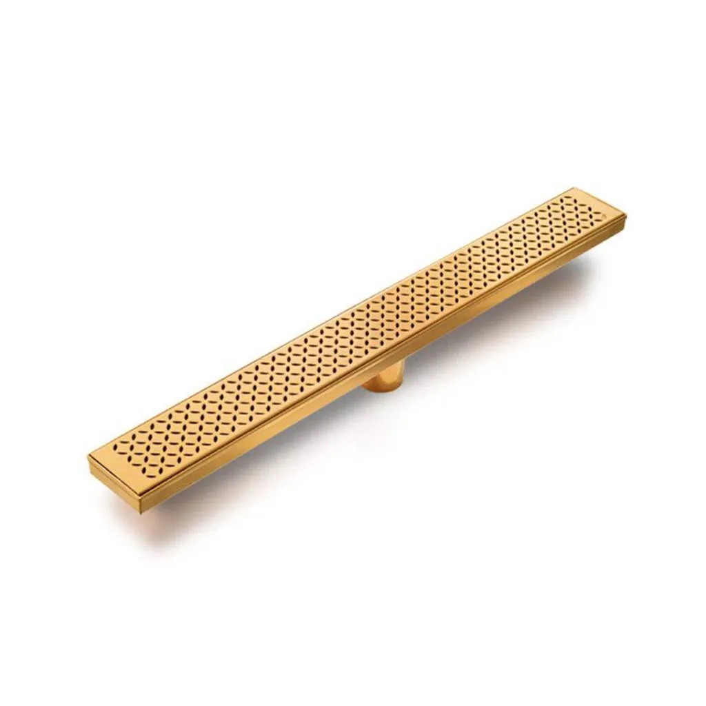 Lotus Delmar Standard Length Plain Edge Linear Shower Drain - Floor Mount - 28" Stainless Steel/Gold