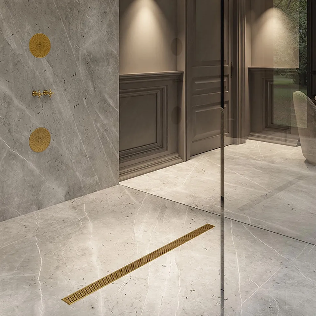 Lotus Delmar Standard Length Plain Edge Linear Shower Drain - Floor Mount - 28" Stainless Steel/Gold