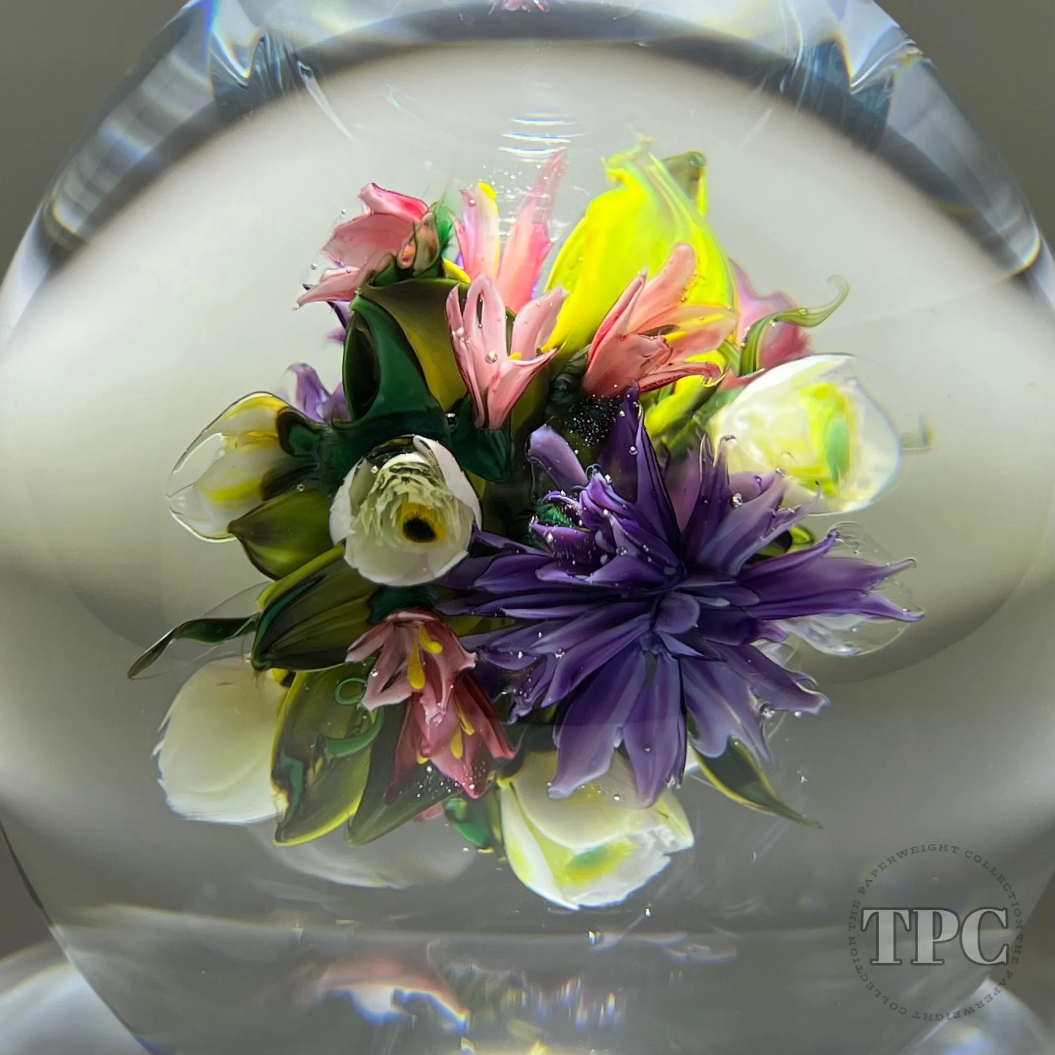 Melissa Ayotte Glass Art Sculpture Stacked Double Orb Hourglass with All Around Flamework Flowers