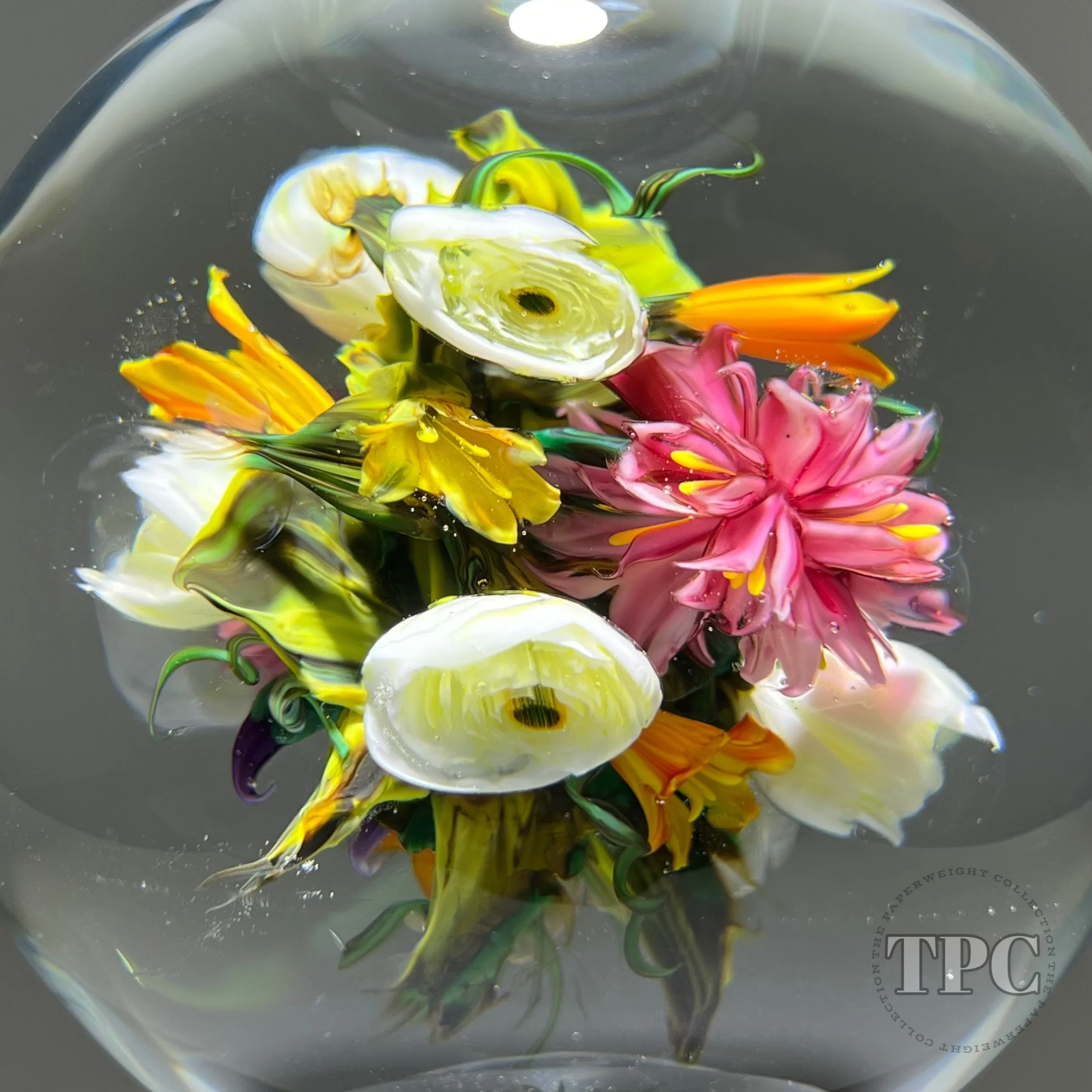Melissa Ayotte Glass Art Sculpture Stacked Double Orb Hourglass with All Around Flamework Flowers