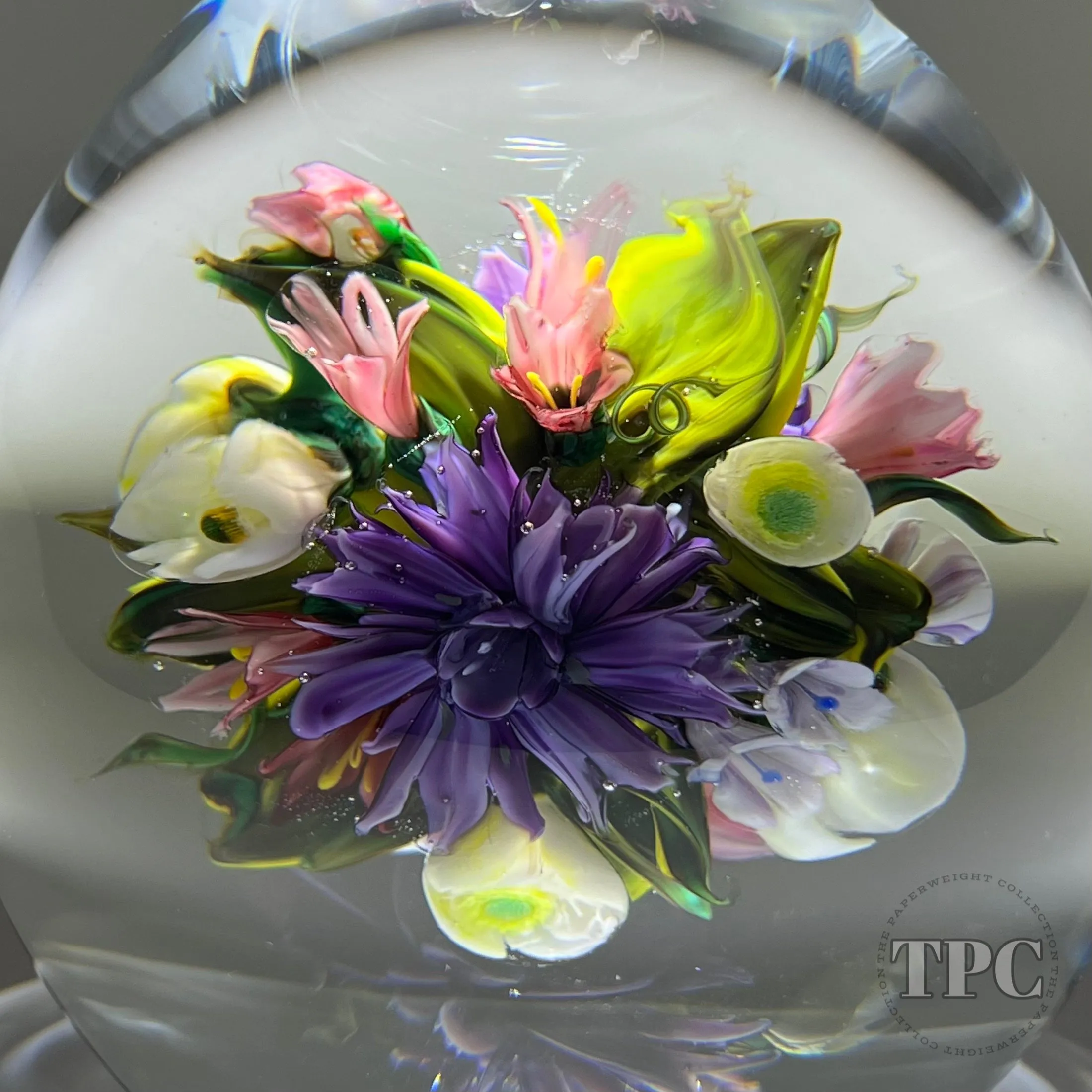 Melissa Ayotte Glass Art Sculpture Stacked Double Orb Hourglass with All Around Flamework Flowers