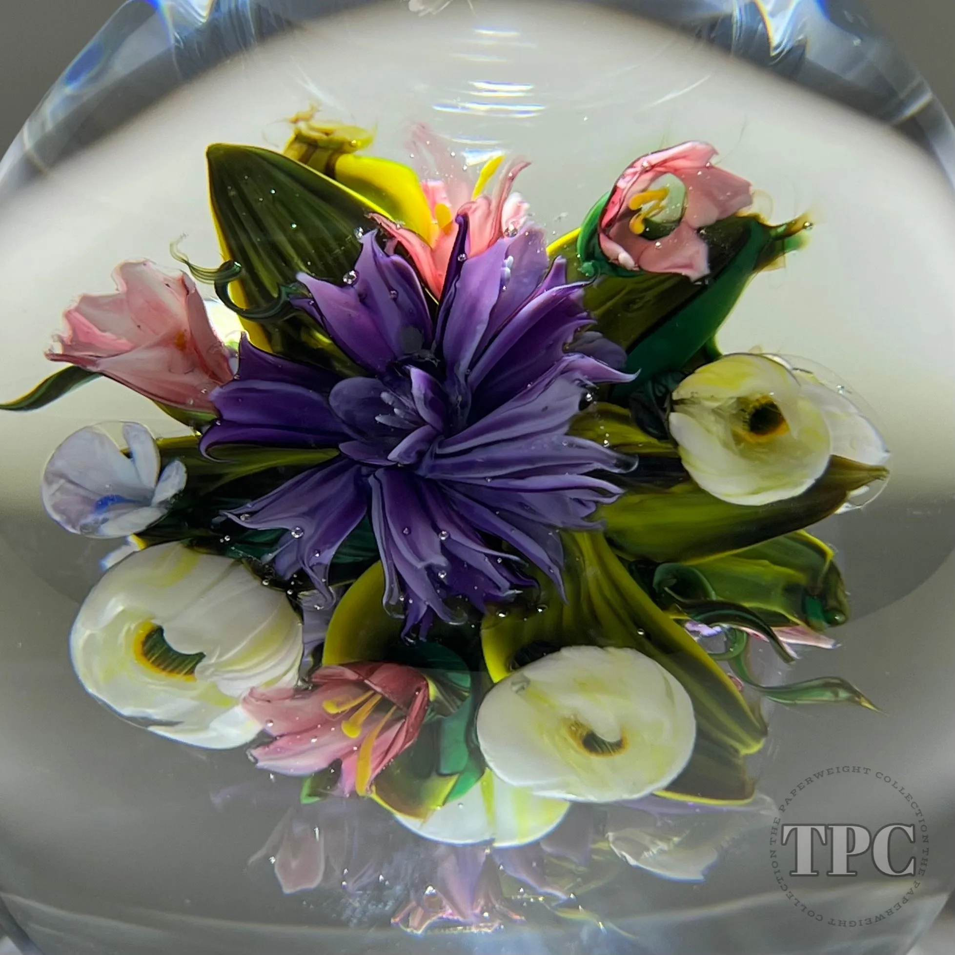Melissa Ayotte Glass Art Sculpture Stacked Double Orb Hourglass with All Around Flamework Flowers