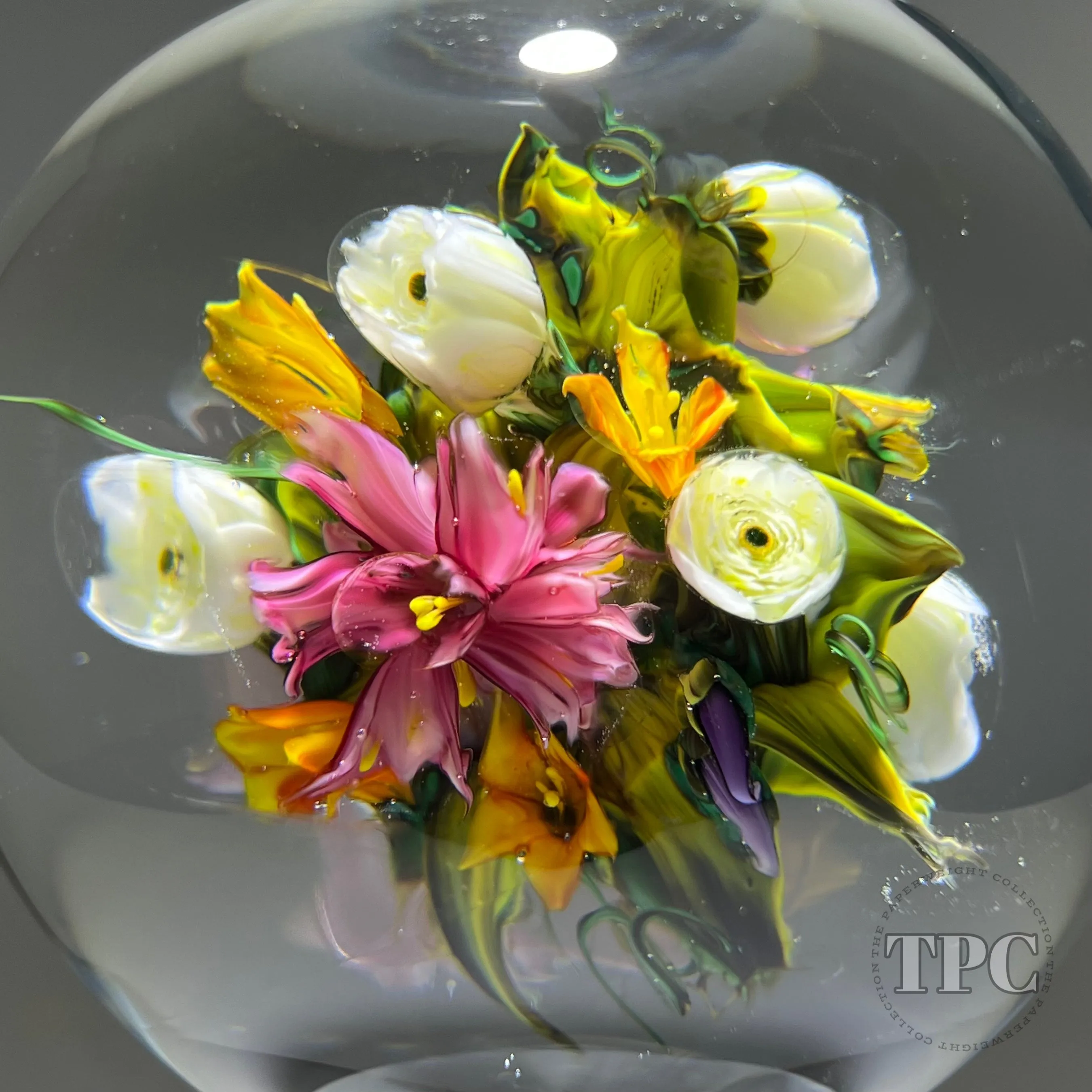 Melissa Ayotte Glass Art Sculpture Stacked Double Orb Hourglass with All Around Flamework Flowers