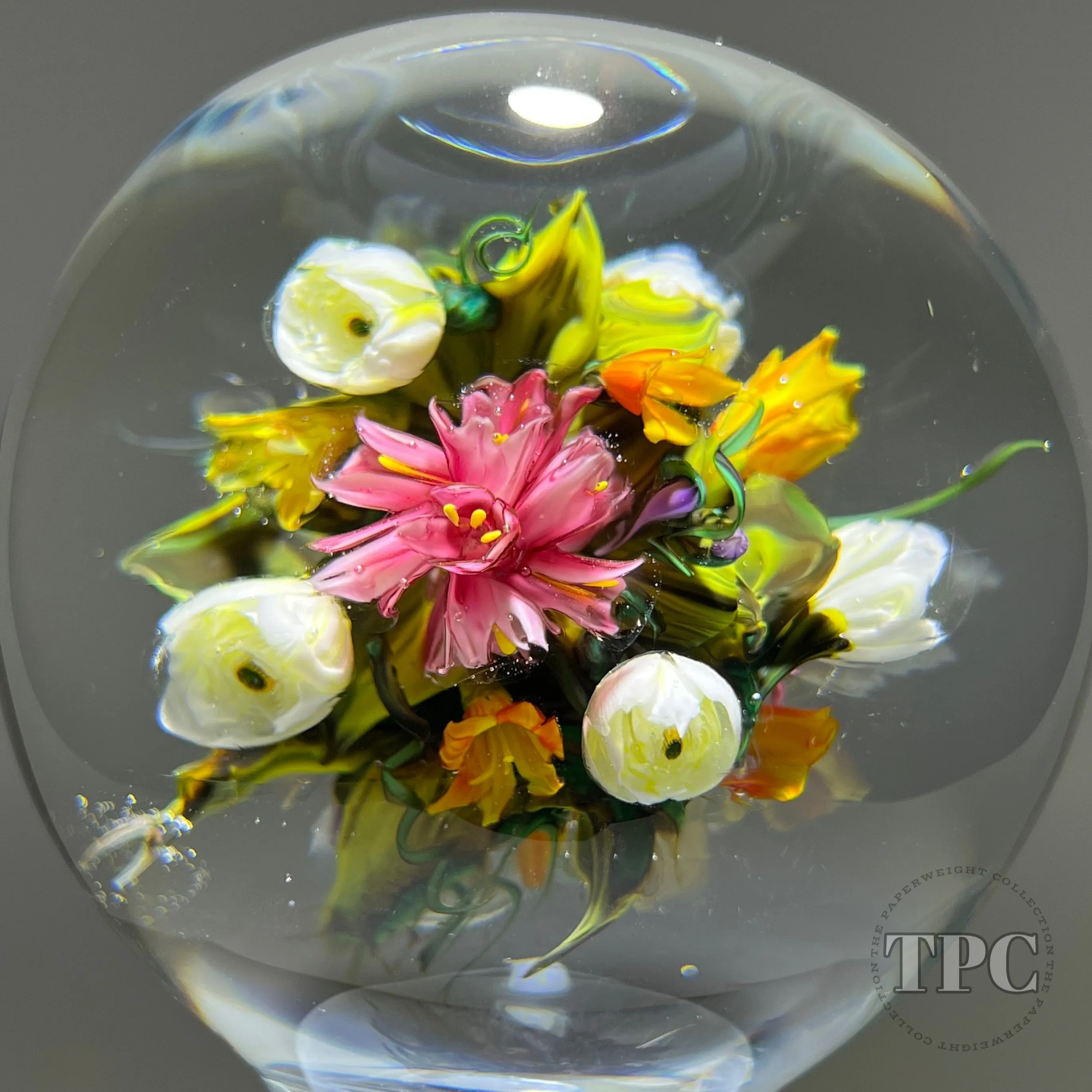 Melissa Ayotte Glass Art Sculpture Stacked Double Orb Hourglass with All Around Flamework Flowers