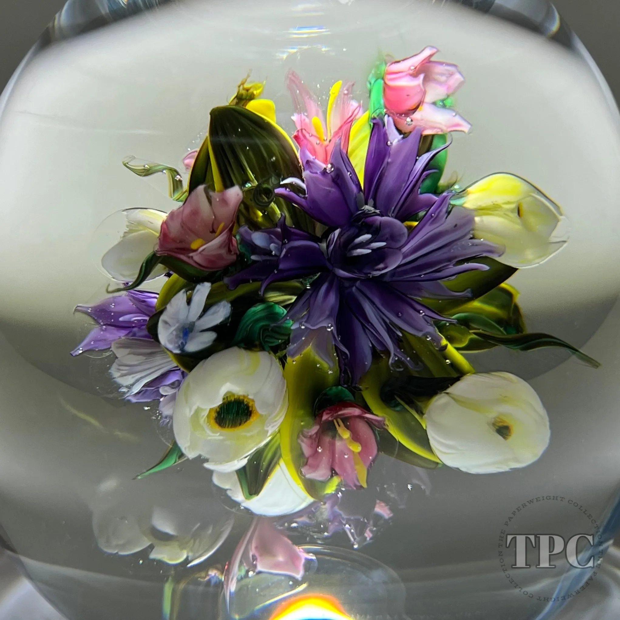 Melissa Ayotte Glass Art Sculpture Stacked Double Orb Hourglass with All Around Flamework Flowers