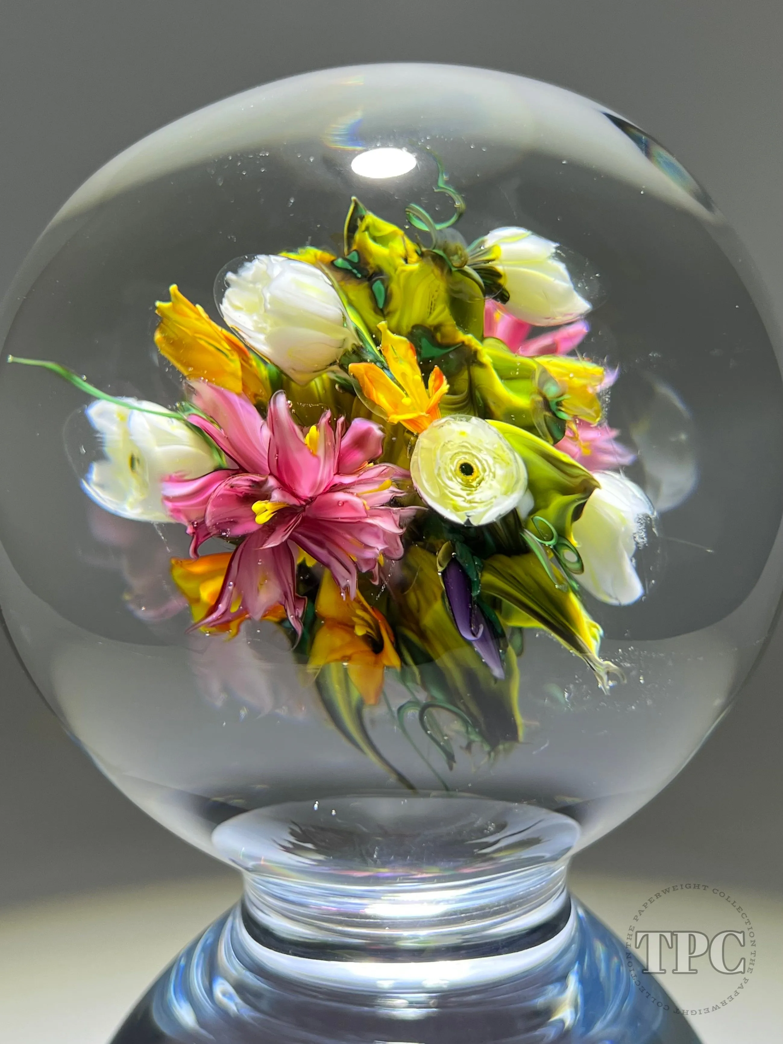 Melissa Ayotte Glass Art Sculpture Stacked Double Orb Hourglass with All Around Flamework Flowers