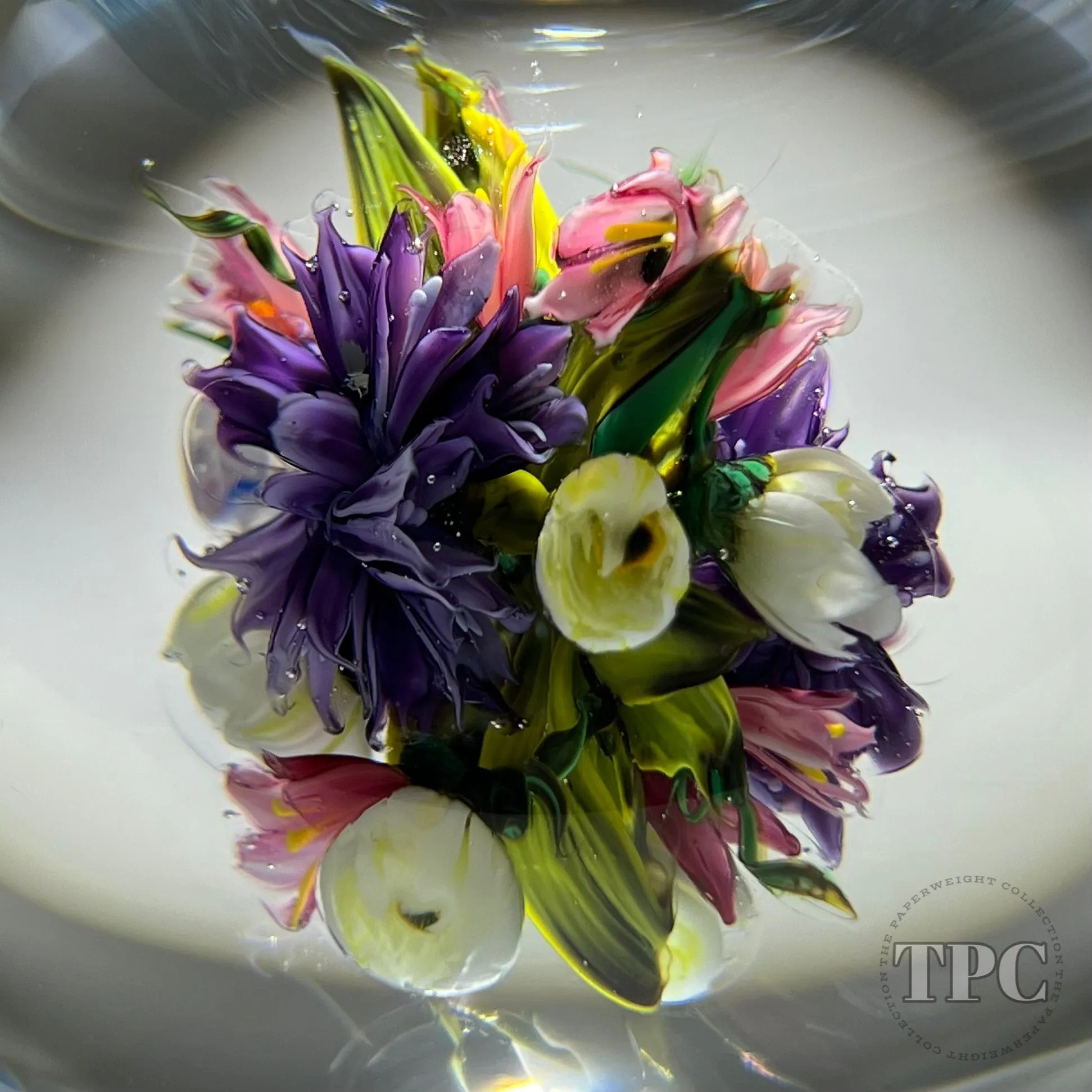 Melissa Ayotte Glass Art Sculpture Stacked Double Orb Hourglass with All Around Flamework Flowers