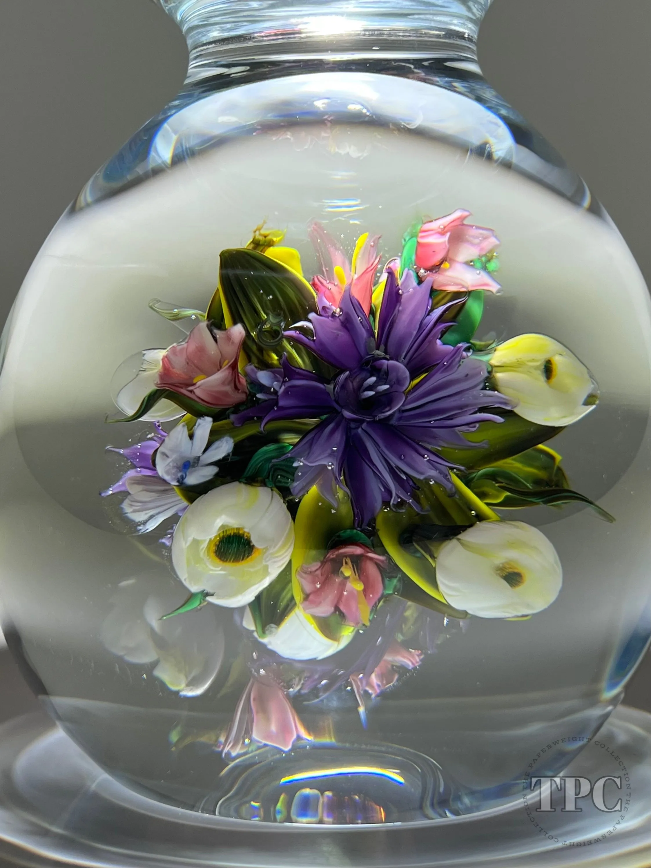Melissa Ayotte Glass Art Sculpture Stacked Double Orb Hourglass with All Around Flamework Flowers