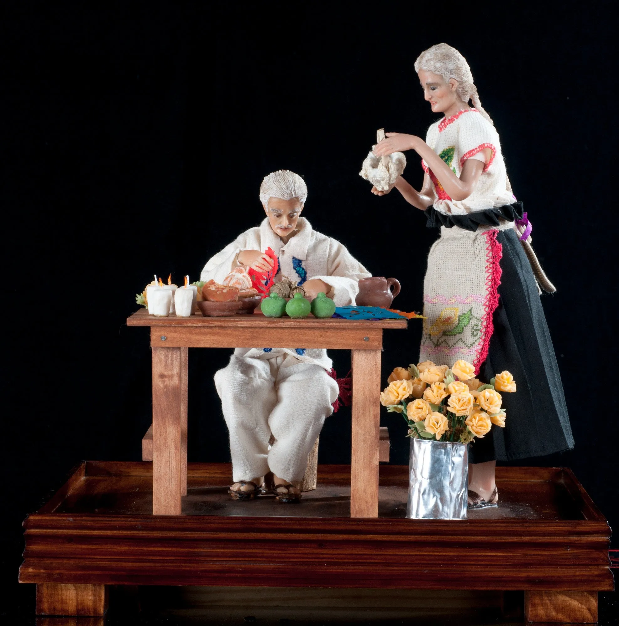 Mexican Art Wax Sculpture Couple Making day of the Dead Altar