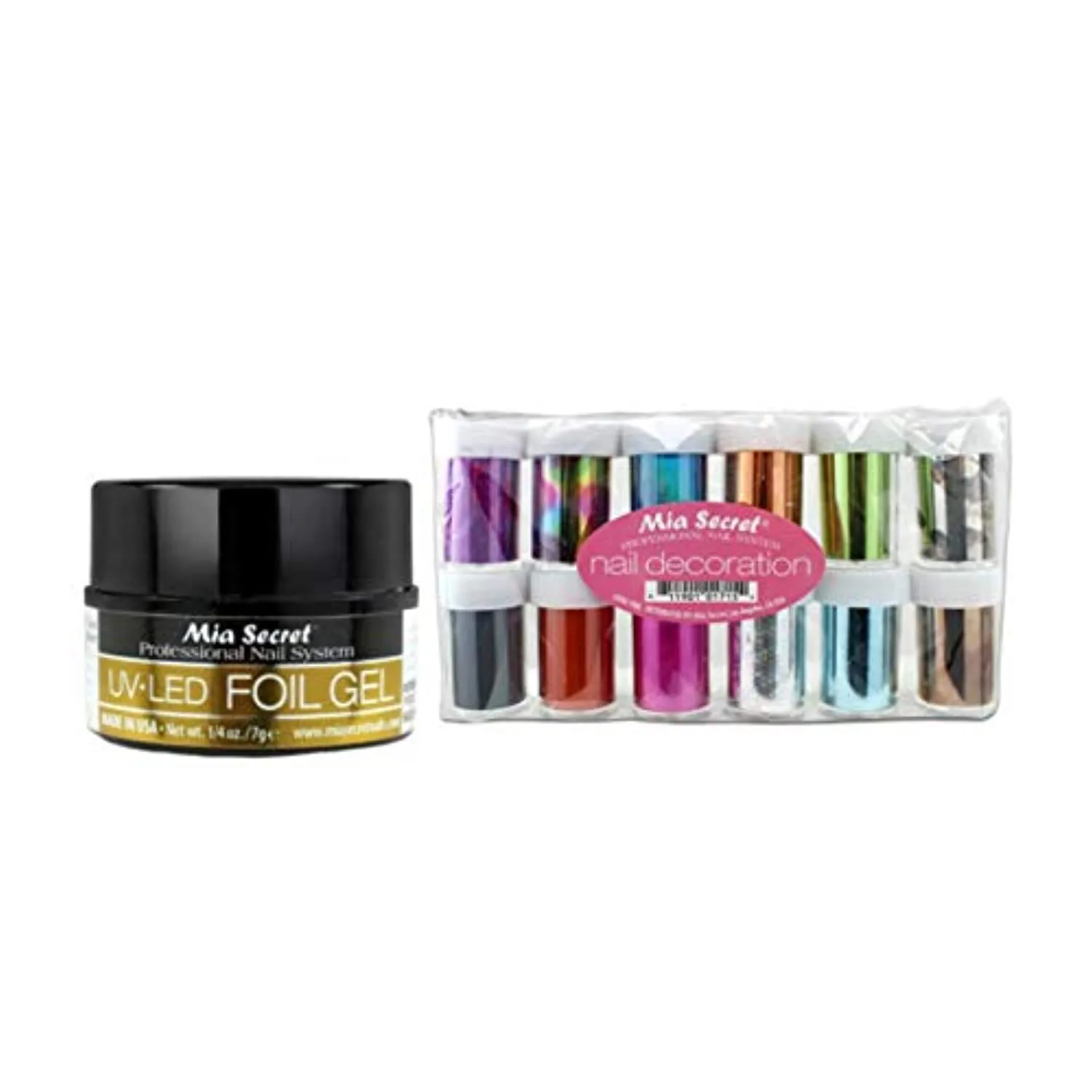 Mia Secret Nail Art Gel Set, UV.LED Foil Gel and Foil Paper 12 Pack Set, Amazing Nail Foil Kit for Manicure Art, DIY Foil Glue Gel & Foil Stickers,