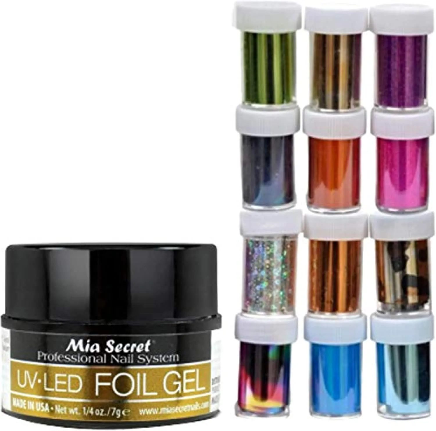 Mia Secret Nail Art Gel Set, UV.LED Foil Gel and Foil Paper 12 Pack Set, Amazing Nail Foil Kit for Manicure Art, DIY Foil Glue Gel & Foil Stickers,