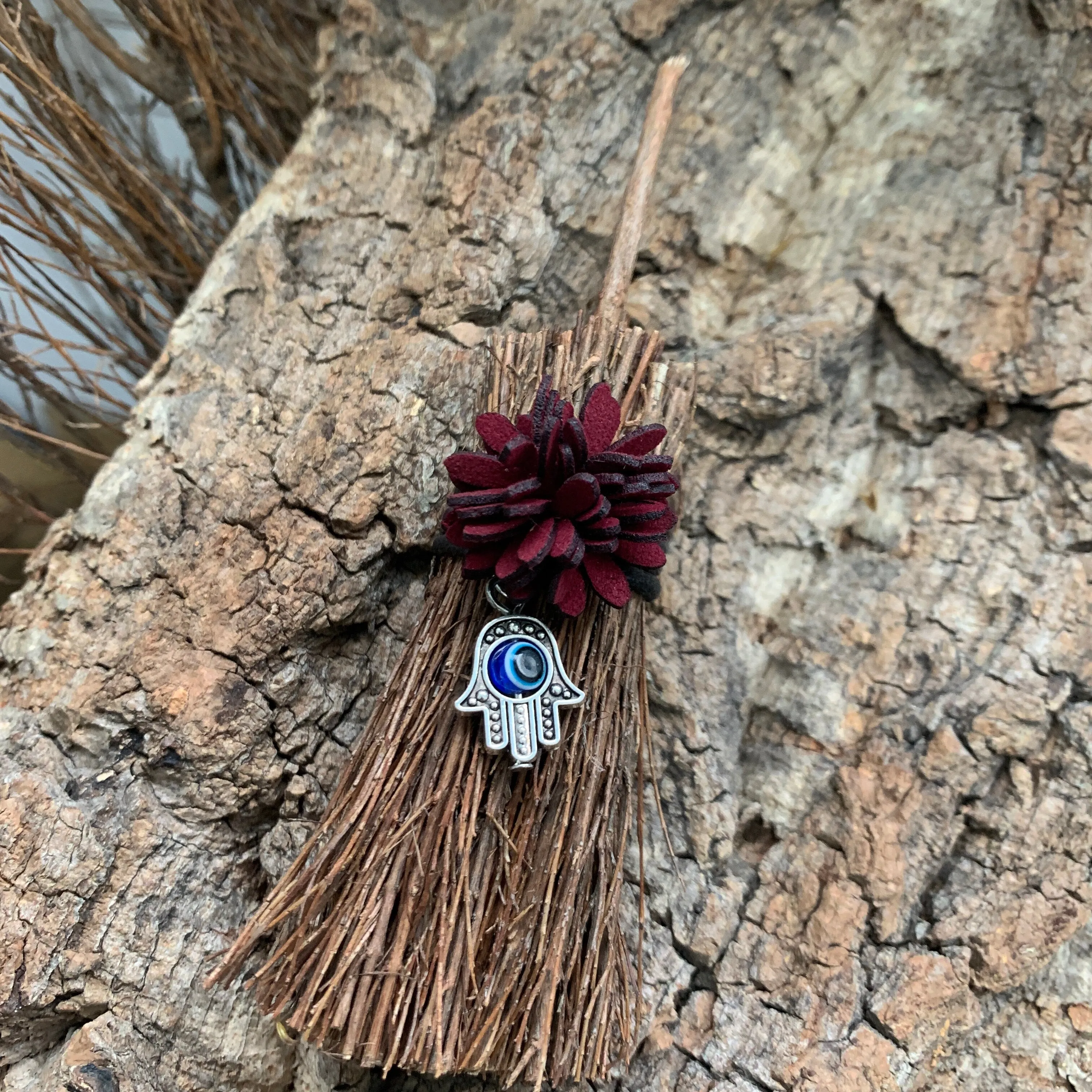 Mini Witch Broom Witchcraft accessories Wicca Altar Broom Necklace Demon Eye Skull Exorcism Car Table Cup decoration pendant