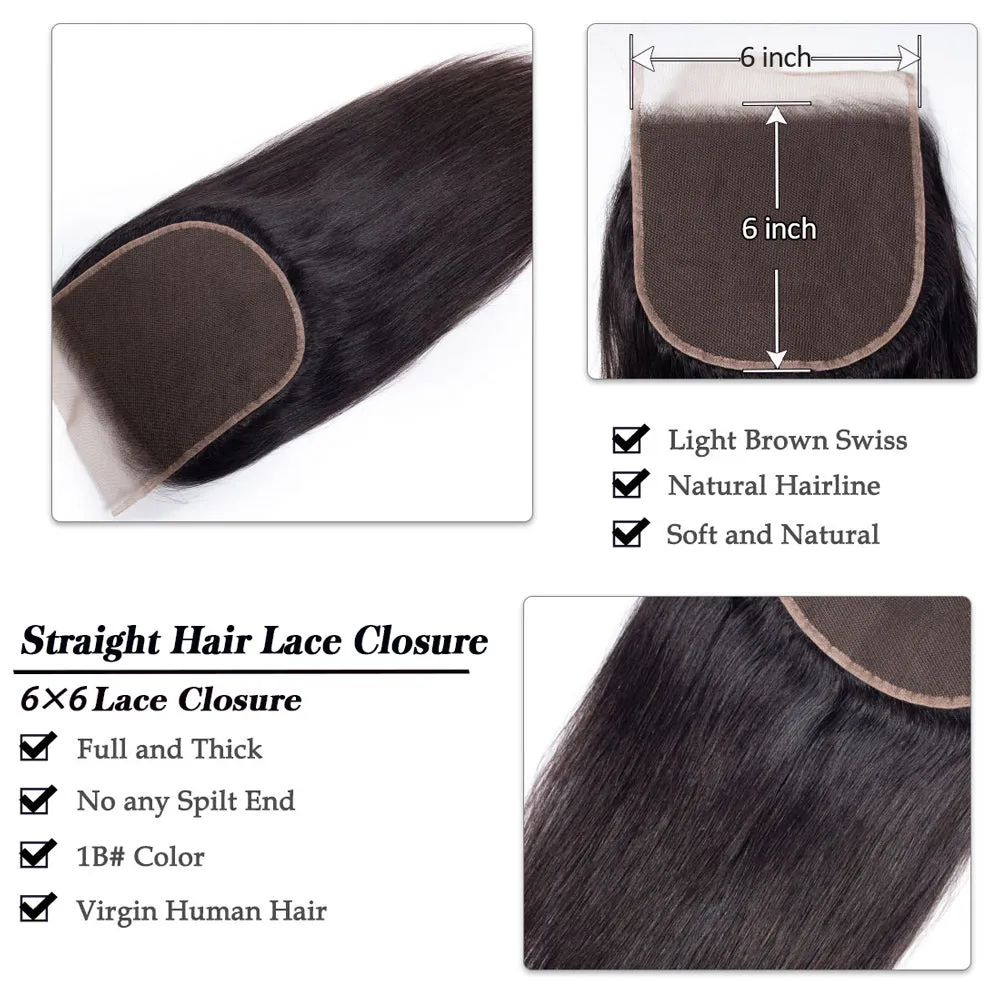 Modern Show 6x6 Straight Closure Remy Human Hair