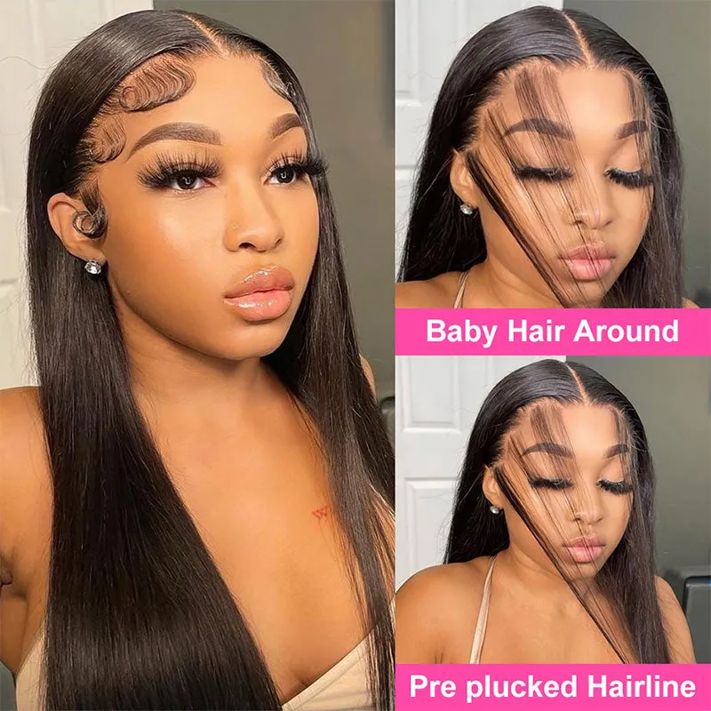 Modern Show Black 180 Density Pre Plucked 13x6 HD Transparent Lace Front Wigs Human Hair