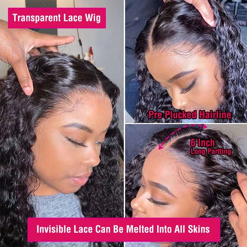 Modern Show Black 180 Density Pre Plucked 13x6 HD Transparent Lace Front Wigs Human Hair