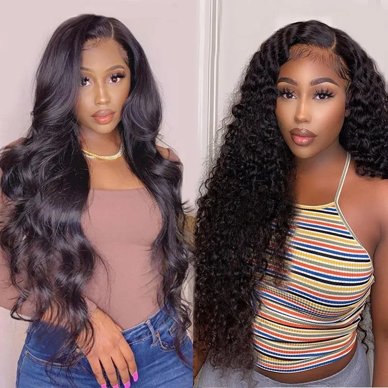 Modern Show Black 180 Density Pre Plucked 13x6 HD Transparent Lace Front Wigs Human Hair