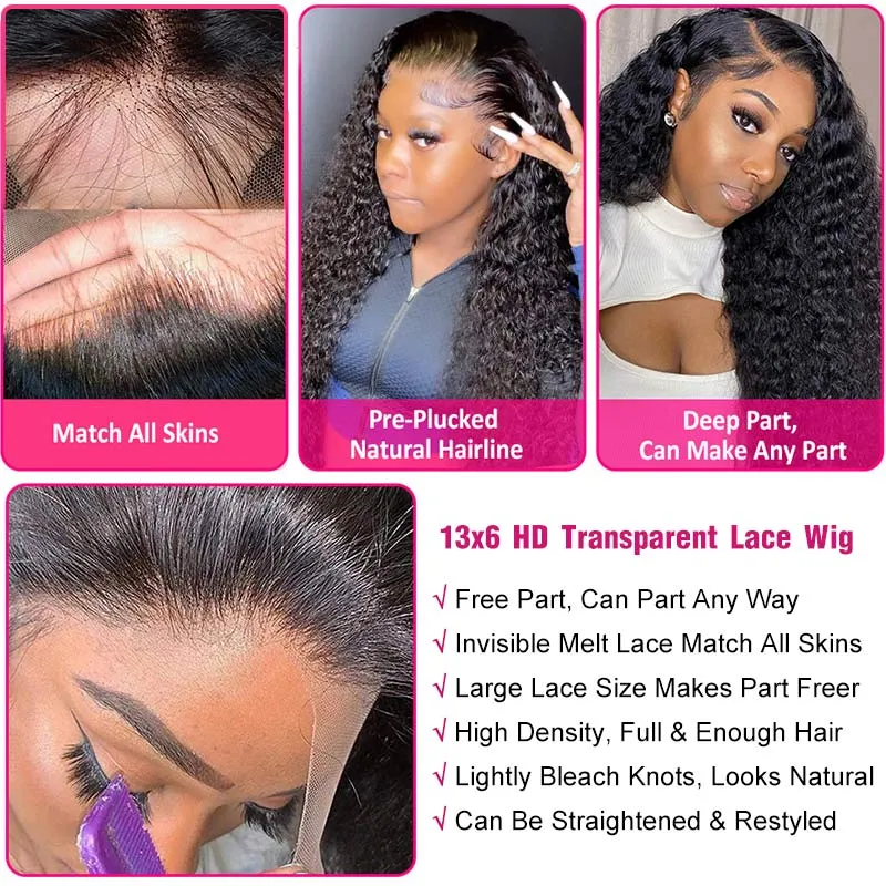 Modern Show Black 180 Density Pre Plucked 13x6 HD Transparent Lace Front Wigs Human Hair