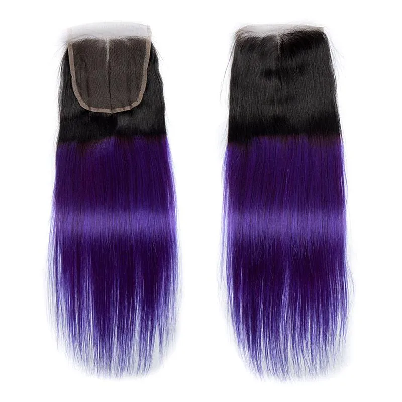 Modern Show Black Root Purple Hair Straight 4 Bundles With 4x4 Closure Brazilian Human Hair