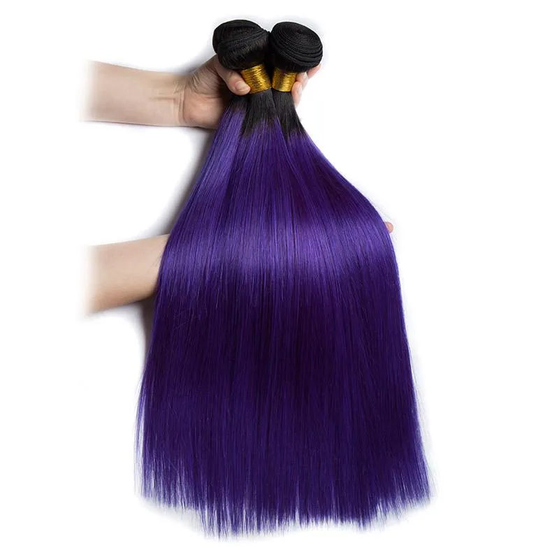 Modern Show Black Root Purple Hair Straight 4 Bundles With 4x4 Closure Brazilian Human Hair