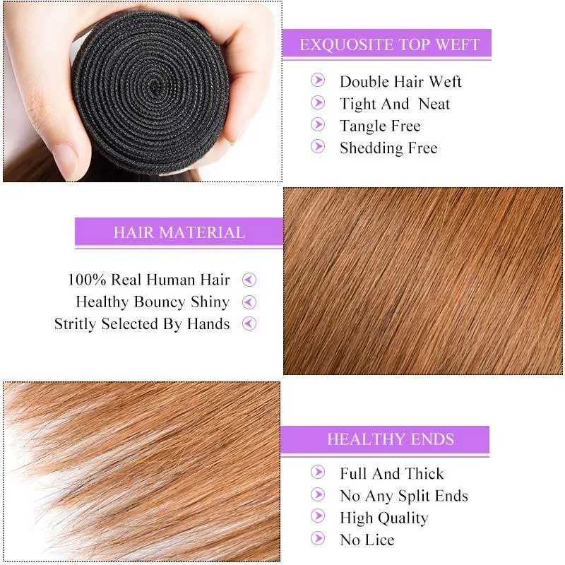 Modern Show Black Roots Auburn Brown Straight Hair Weave 4 Bundles Brazilian Human Hair