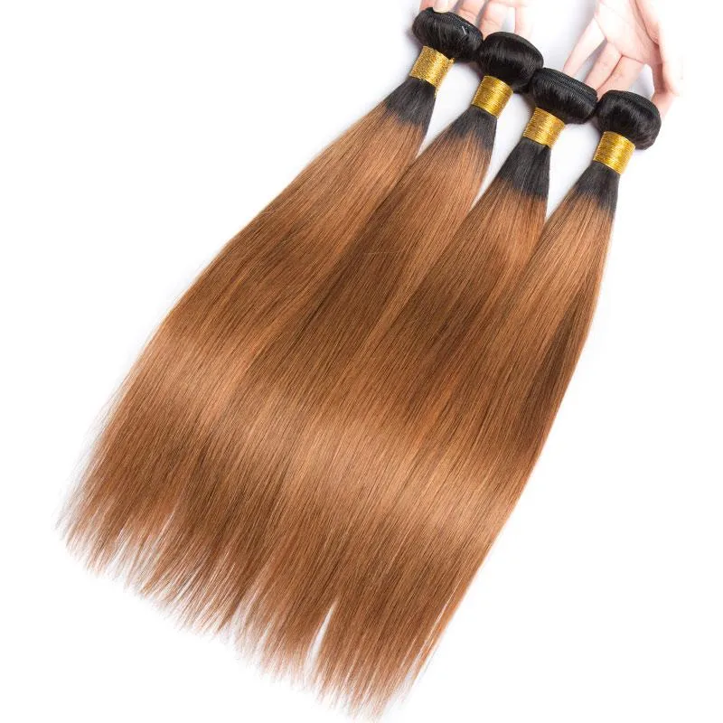 Modern Show Black Roots Auburn Brown Straight Hair Weave 4 Bundles Brazilian Human Hair