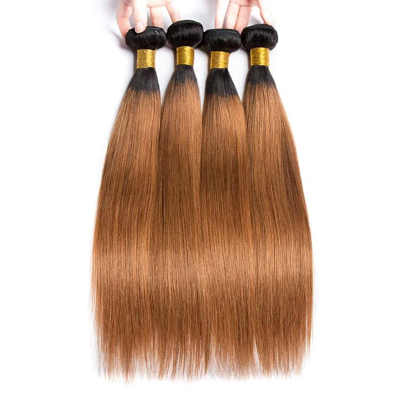Modern Show Black Roots Auburn Brown Straight Hair Weave 4 Bundles Brazilian Human Hair