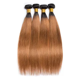 Modern Show Black Roots Auburn Brown Straight Hair Weave 4 Bundles Brazilian Human Hair