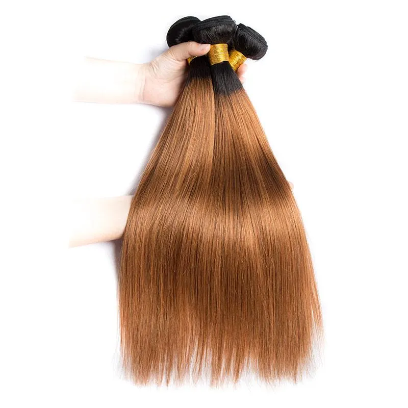 Modern Show Black Roots Auburn Brown Straight Hair Weave 4 Bundles Brazilian Human Hair