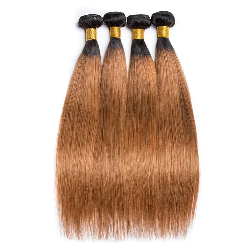 Modern Show Black Roots Auburn Brown Straight Hair Weave 4 Bundles Brazilian Human Hair