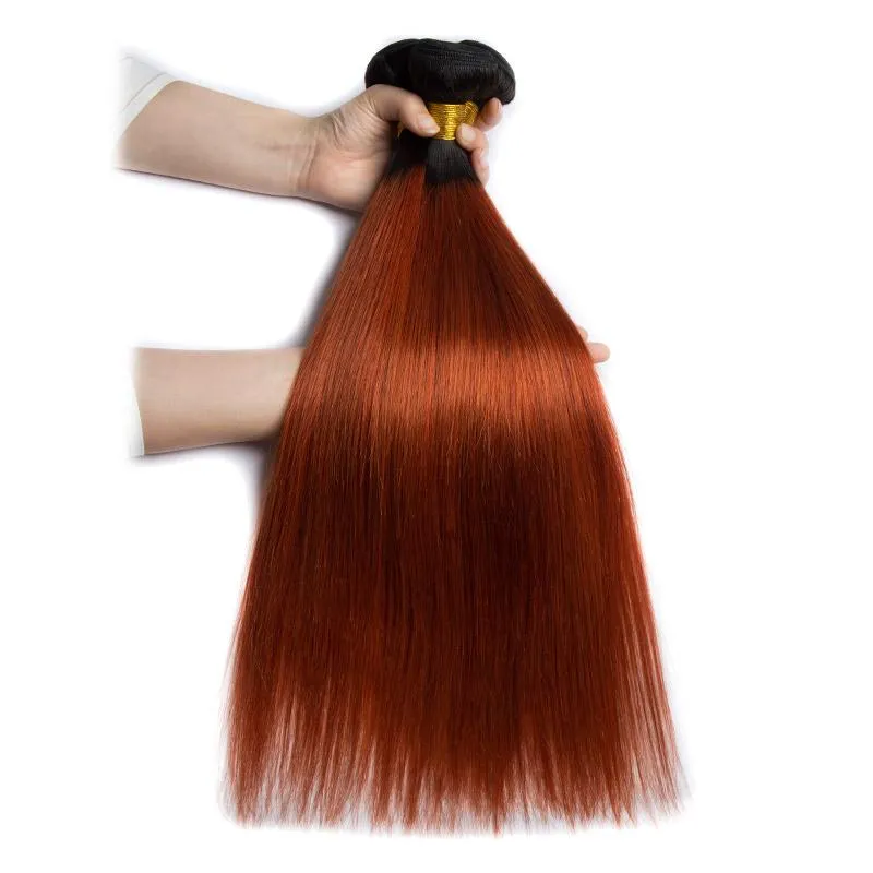 Modern Show Black Roots Dark Ginger Hair Straight Brazilian Human Hair 1 Bundle