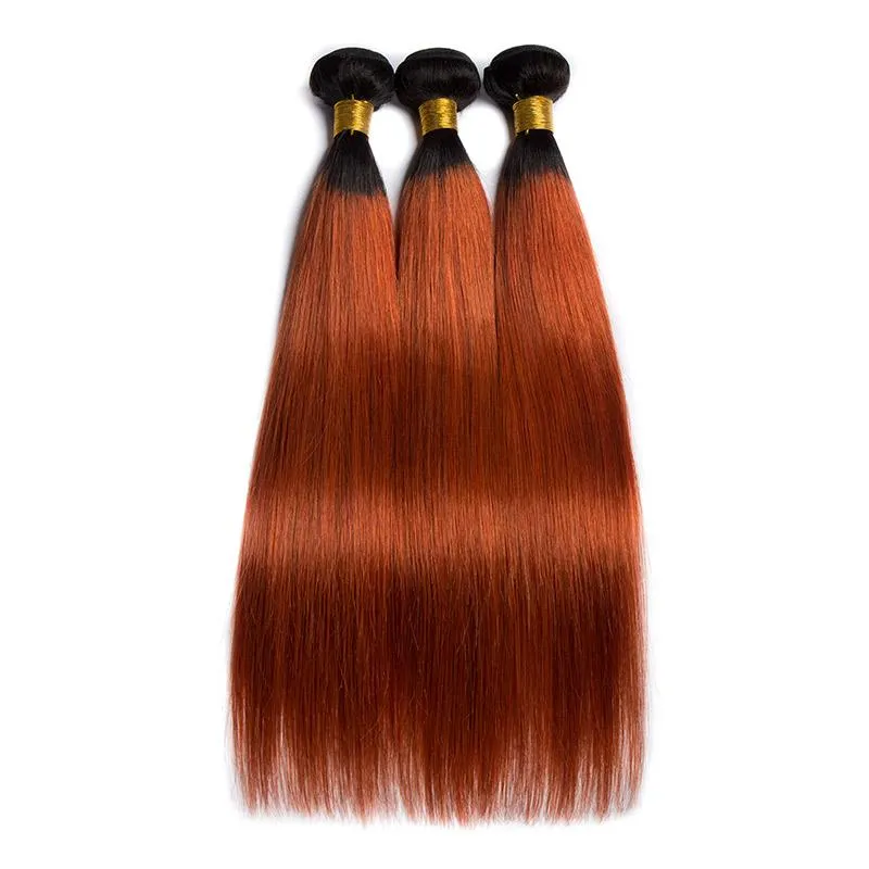 Modern Show Black Roots Dark Ginger Hair Straight Brazilian Human Hair 1 Bundle