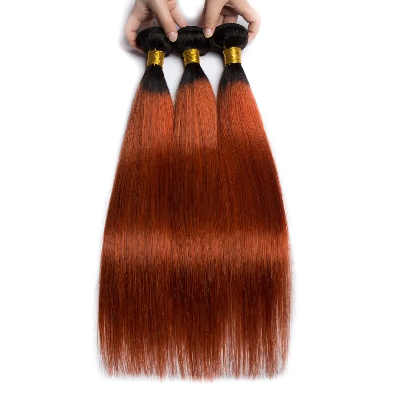 Modern Show Black Roots Dark Ginger Hair Straight Brazilian Human Hair 1 Bundle