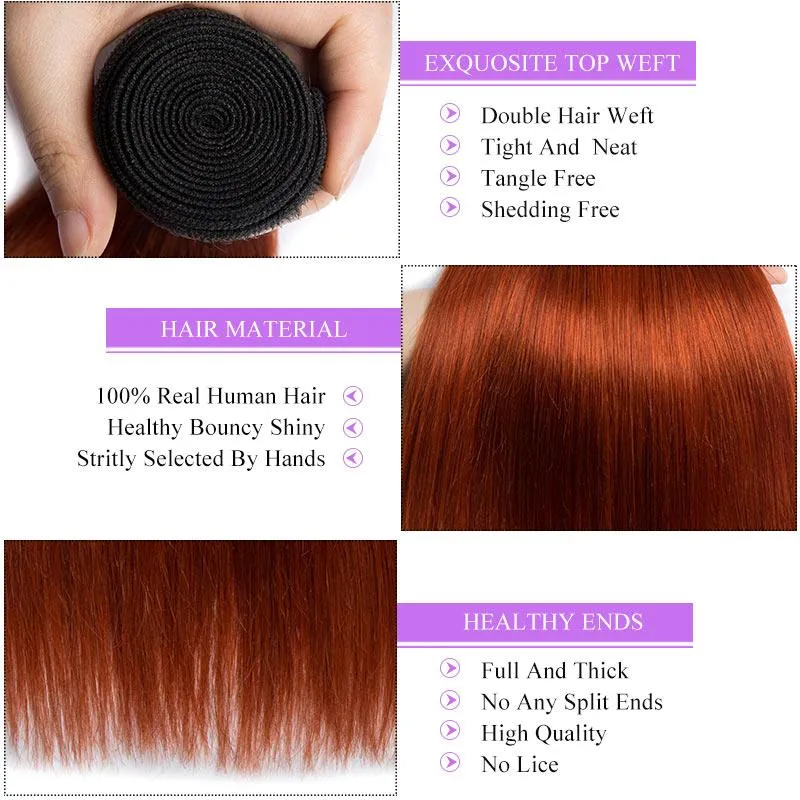 Modern Show Black Roots Dark Ginger Hair Straight Brazilian Human Hair 1 Bundle