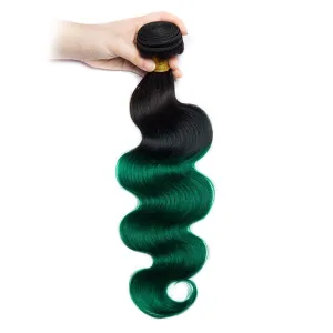 Modern Show Black Roots Green Brazilian Human Hair Body Wave 1 Bundle