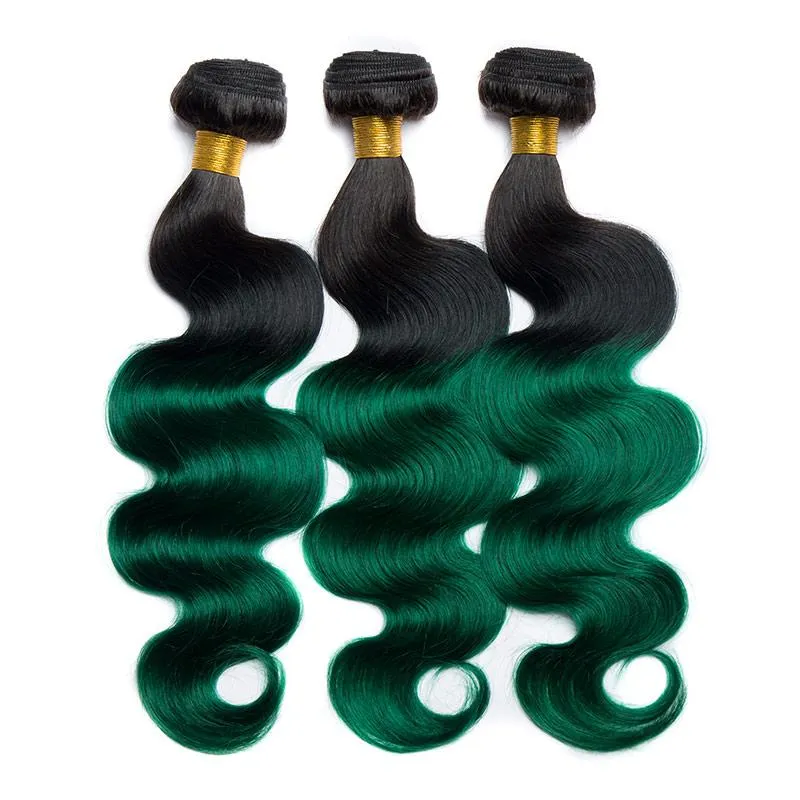 Modern Show Black Roots Green Brazilian Human Hair Body Wave 1 Bundle