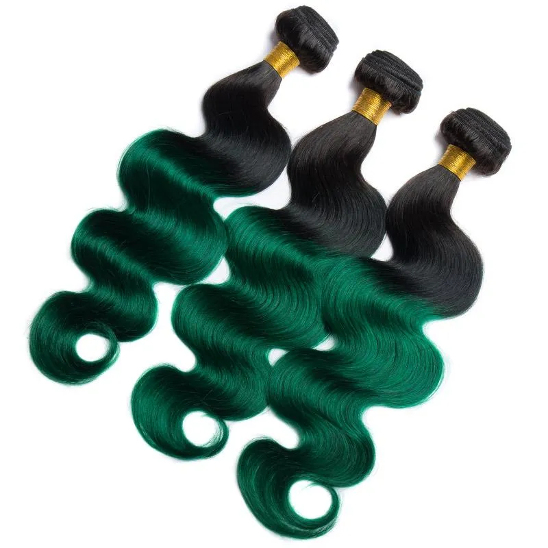 Modern Show Black Roots Green Brazilian Human Hair Body Wave 1 Bundle