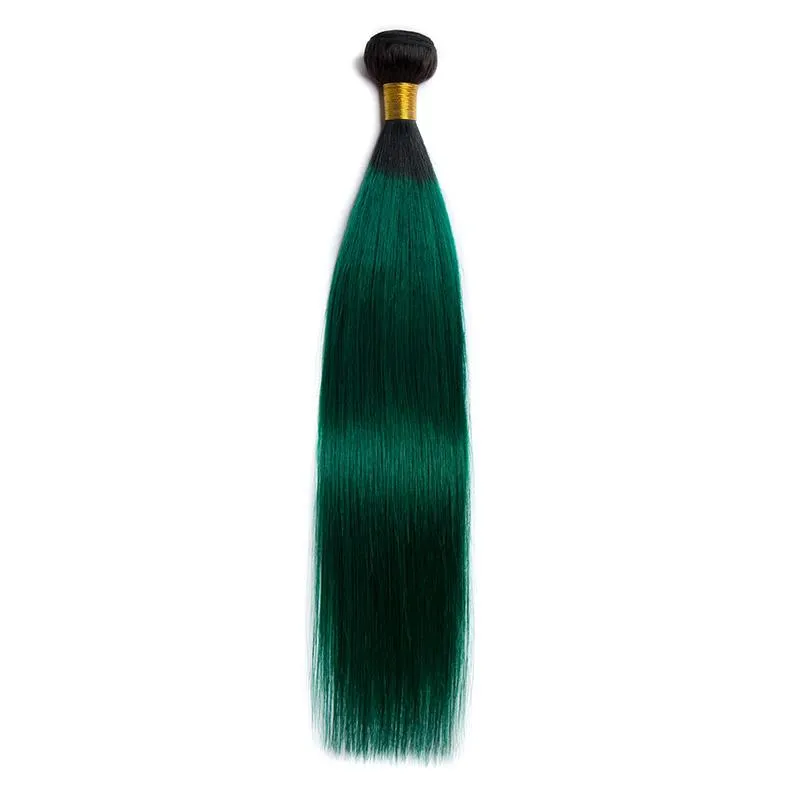 Modern Show Black Roots Green Hair Weave Brazilian Straight Human Hair Bundle 1Pcs